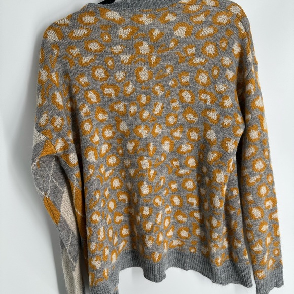 🌞 Open cardigan in mustard and grey pattern - Picture 5 of 8